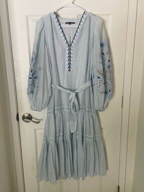 Kobi Halperin Blue Silk Blend Tiered Dress Size S